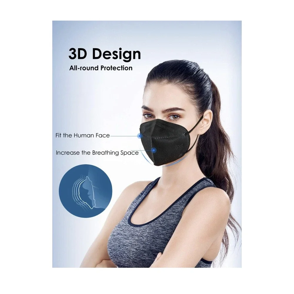 20 Pvs Black KN95 Face Mask 5 Layer